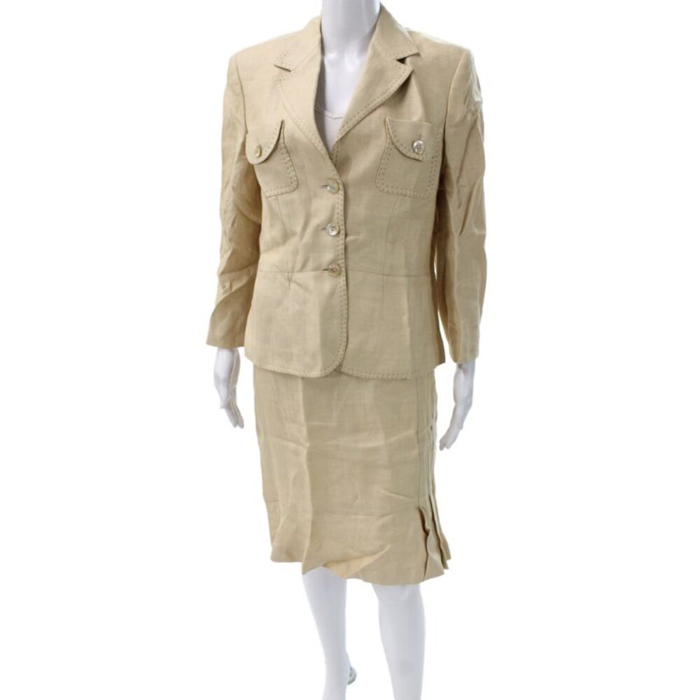 Javier Simorra Womens Beige Linen 2 Piece Suit Long Sleeve Size 44